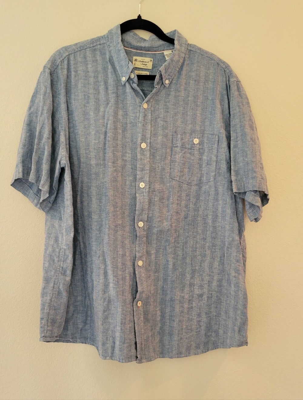 Weatherproof Light Blue Short-Sleeve Linen/Cotton Blend Button-Down Shirt XXL.